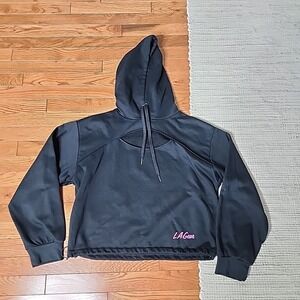 LA Gear Cropped Black Sweatshirt Hoodie Gym Active 80s 90s Retro USA Cut Out L